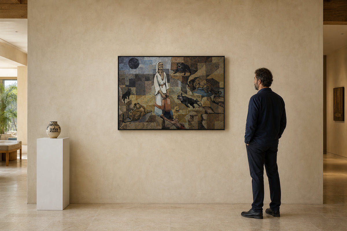 Woman Surrounded by Threatening Wild Animals - shown to scale
