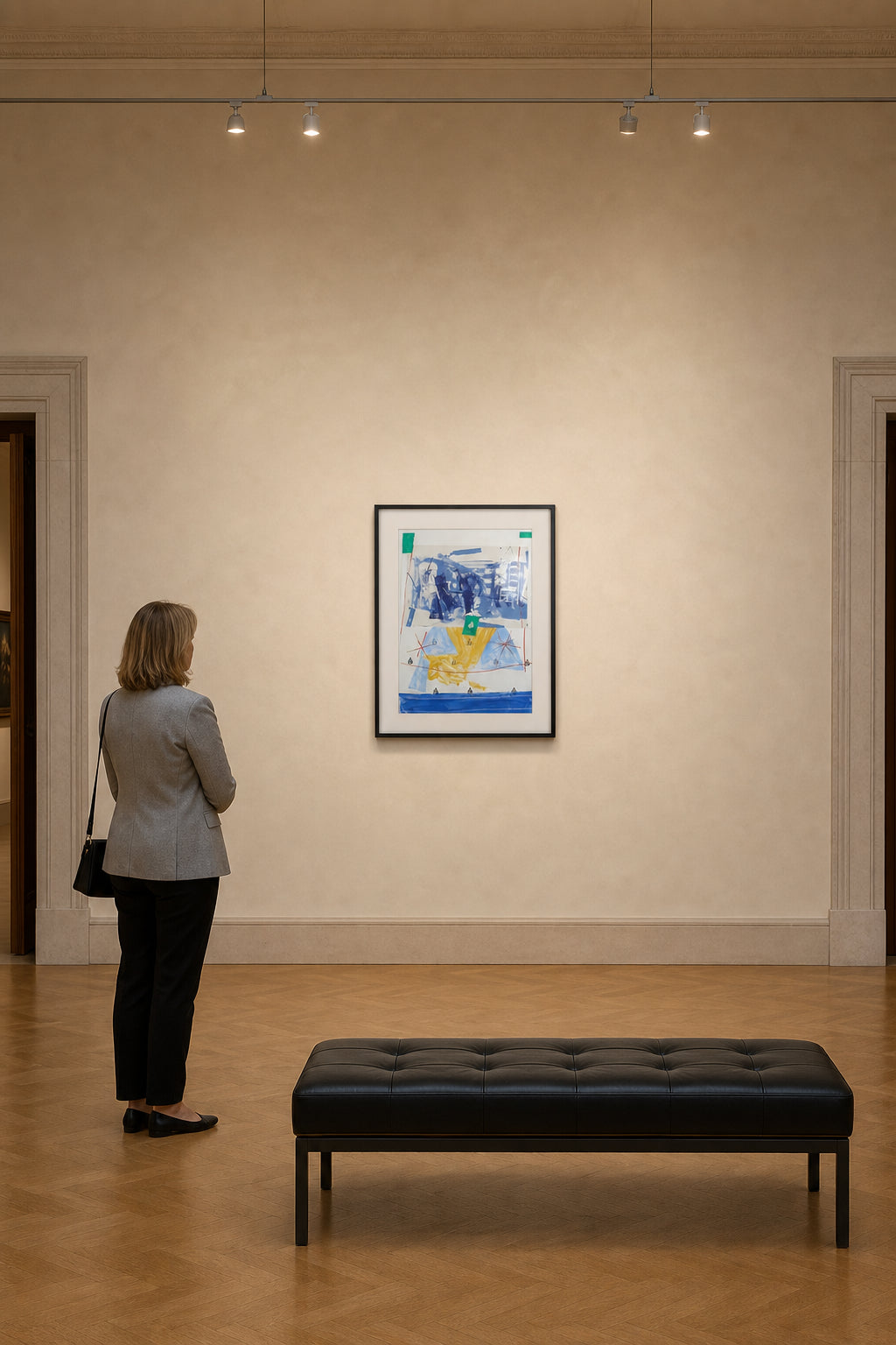 Blue Yellow Abstract Interior Print - shown to scale