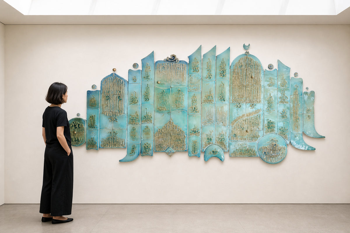 Turquoise Ceramic Calligraphy Panel - shown to scale