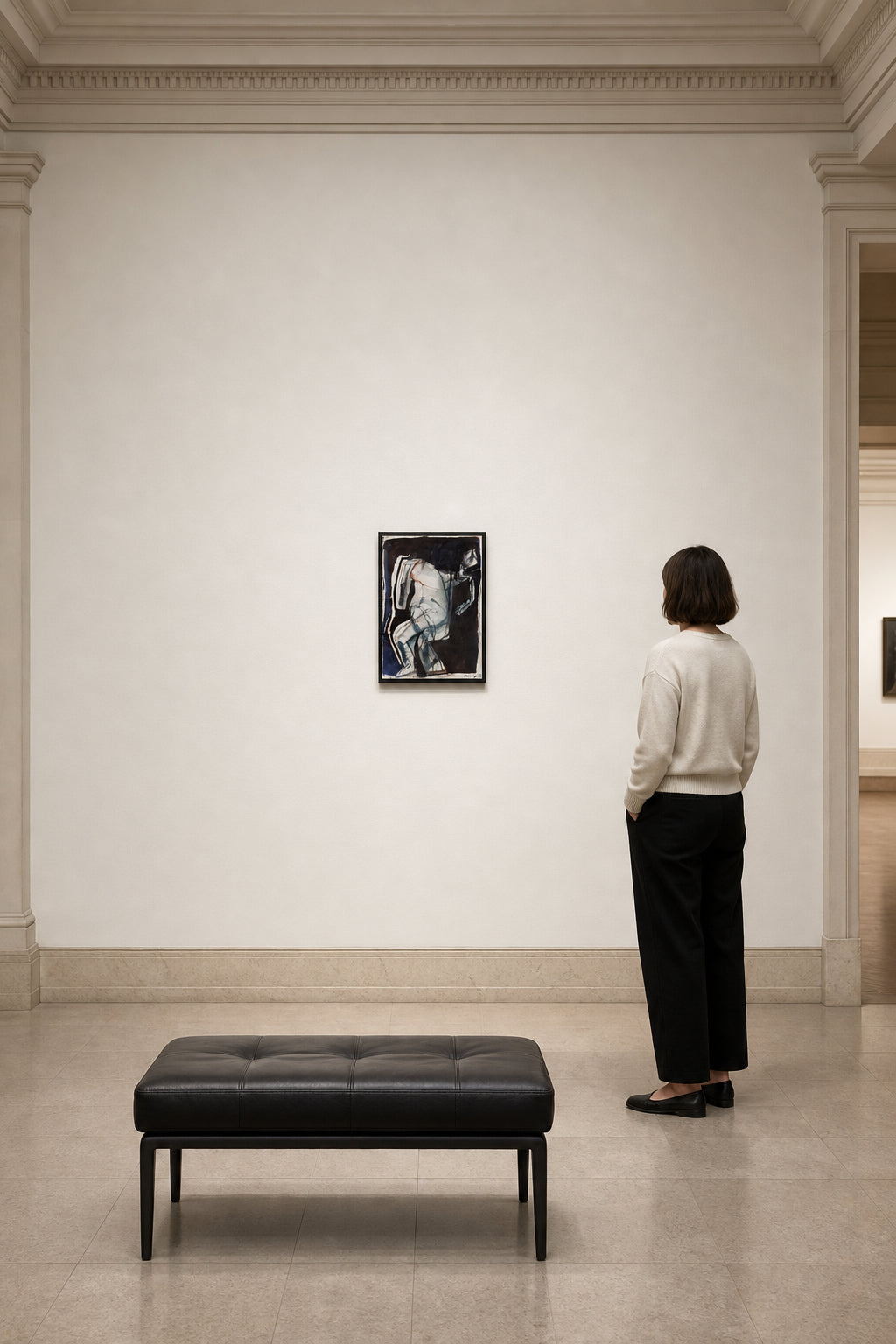 Seated Figure in Dark Interior - shown to scale