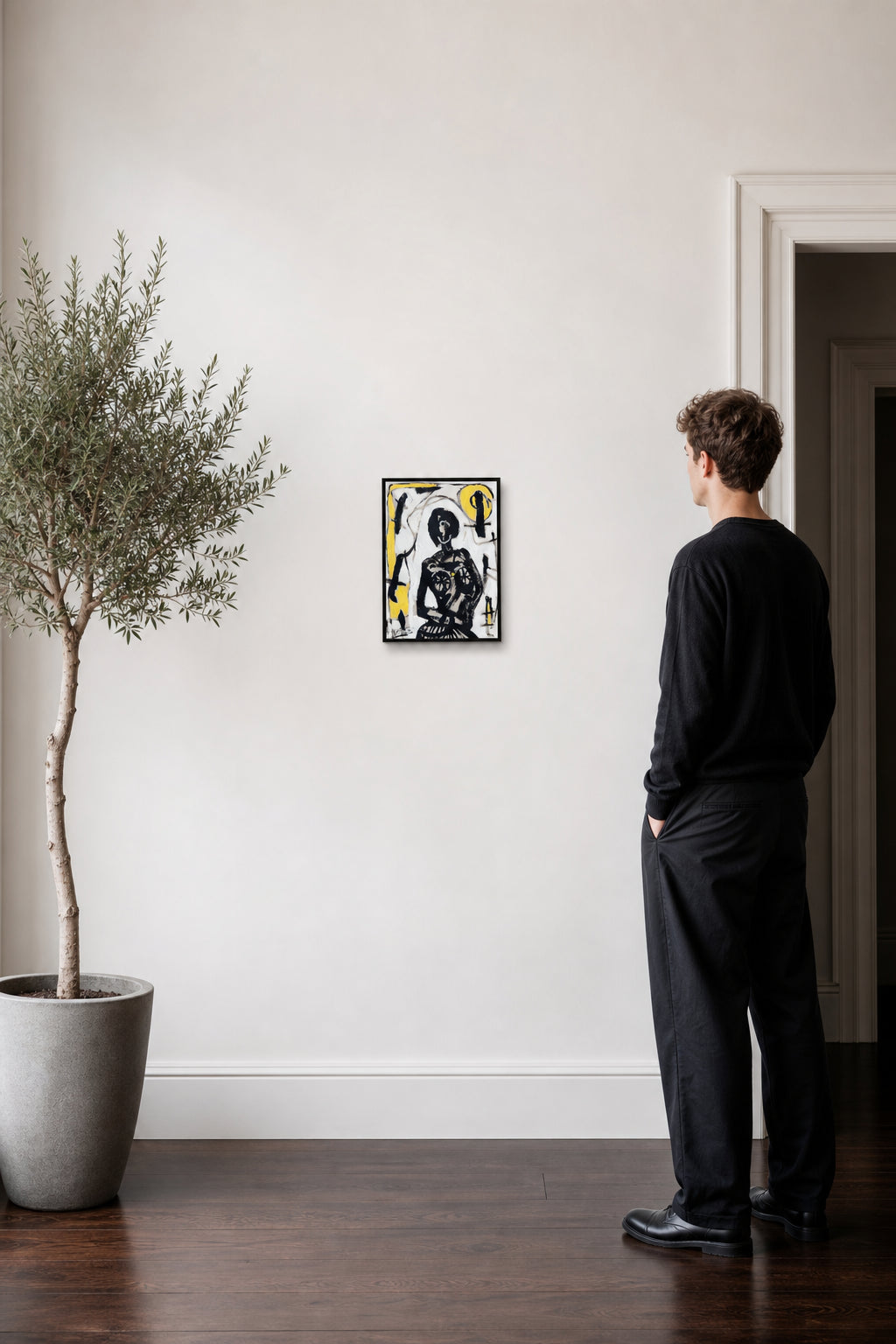 Standing Figure with Abstract Symbols - shown to scale