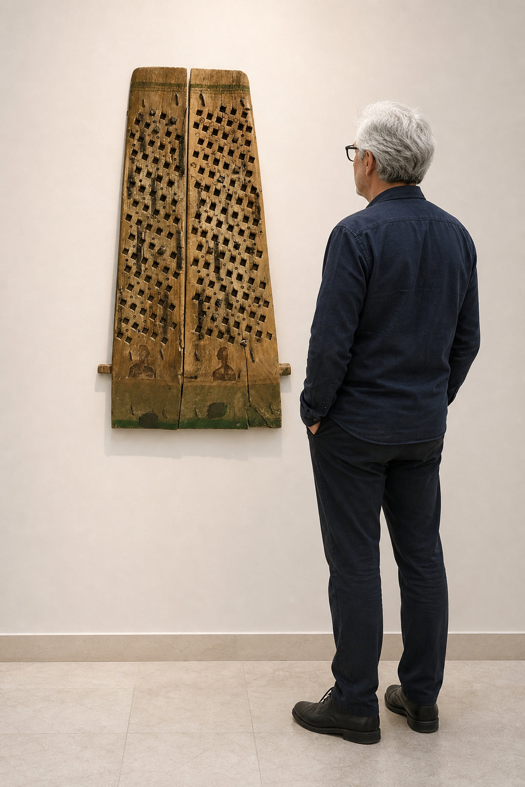 Carved Lattice Wood Panel with Figures - shown to scale