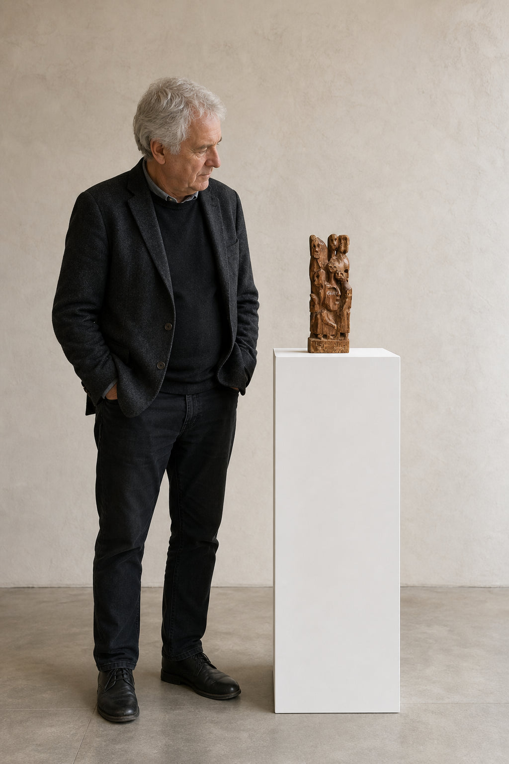 Carved Wood Totem of Multiple Figures - shown to scale