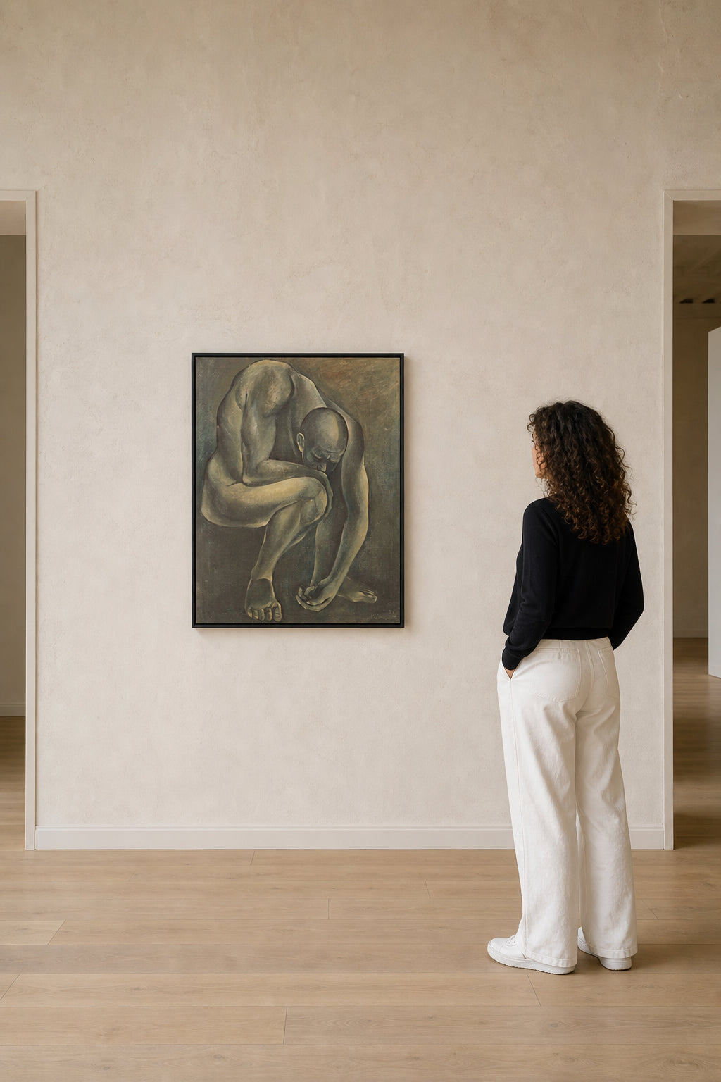 Crouching Male Nude Figure - shown to scale