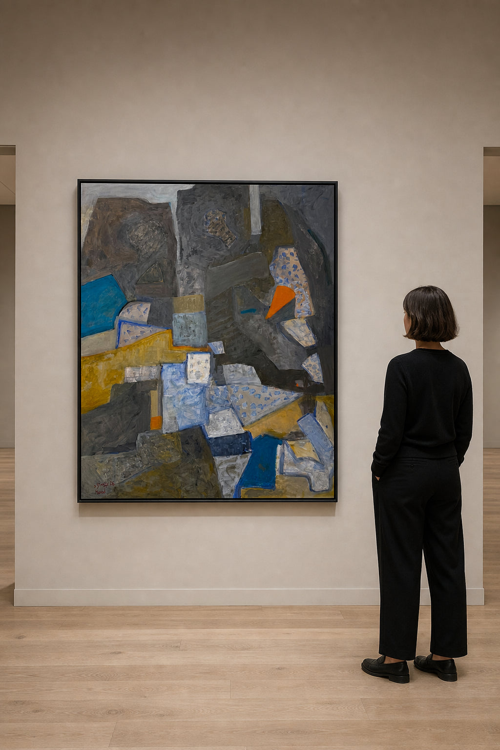 Abstract Geometric Shapes in Grey and Yellow - shown to scale