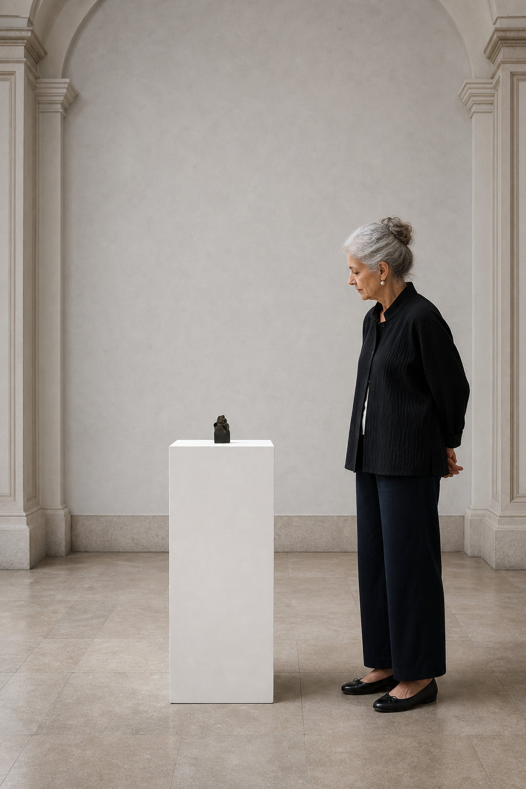 Small Dark Abstract Figure Sculpture - shown to scale