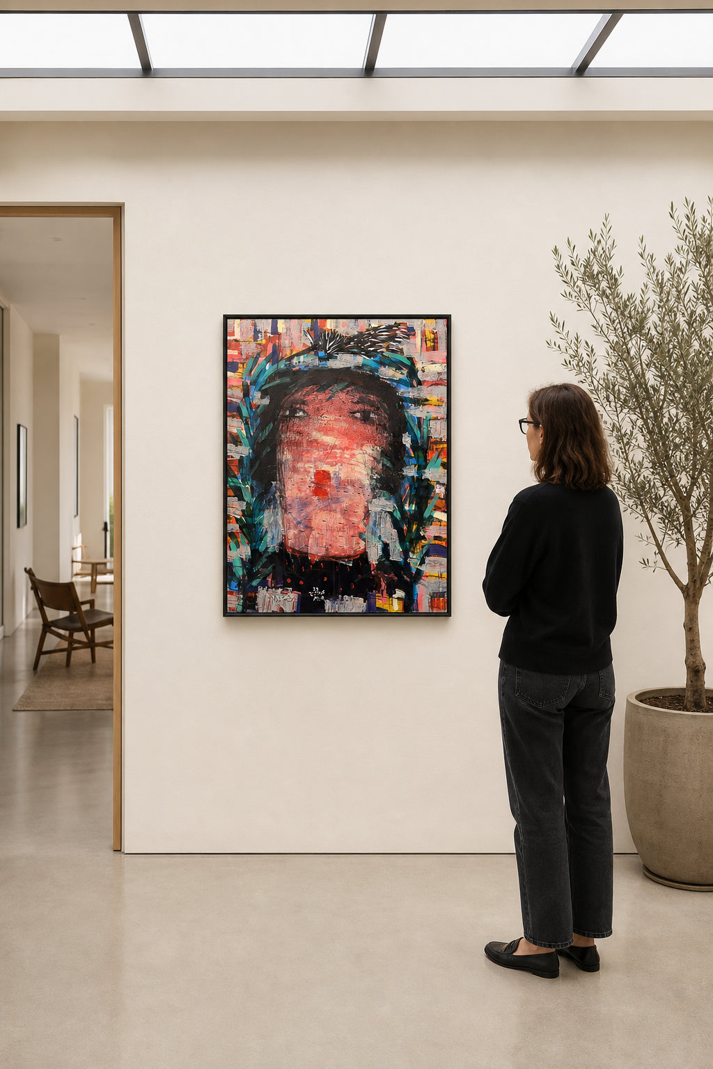 Abstract Portrait with Colorful Background - shown to scale
