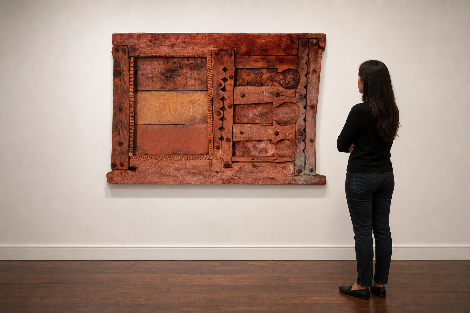 Old Carved Wooden Door Panel - shown to scale