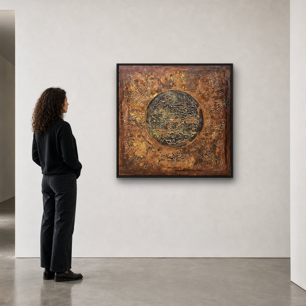Arabic Calligraphy Circle on Textured Ground - shown to scale