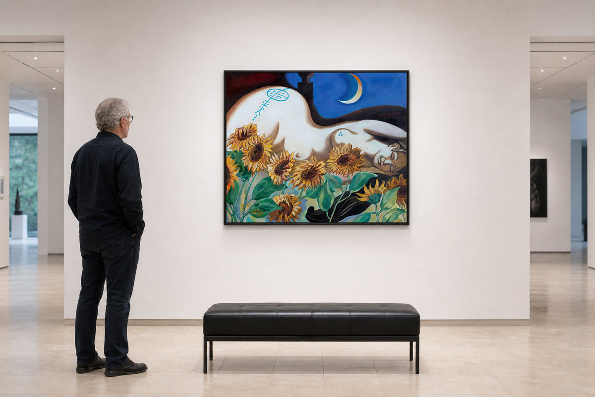 Reclining Figure Among Sunflowers and Moon - shown to scale