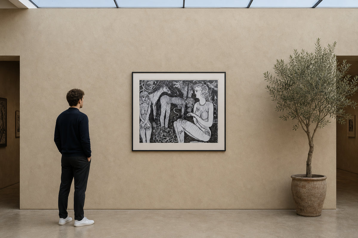 Two Women and a Horse Outdoors - shown to scale
