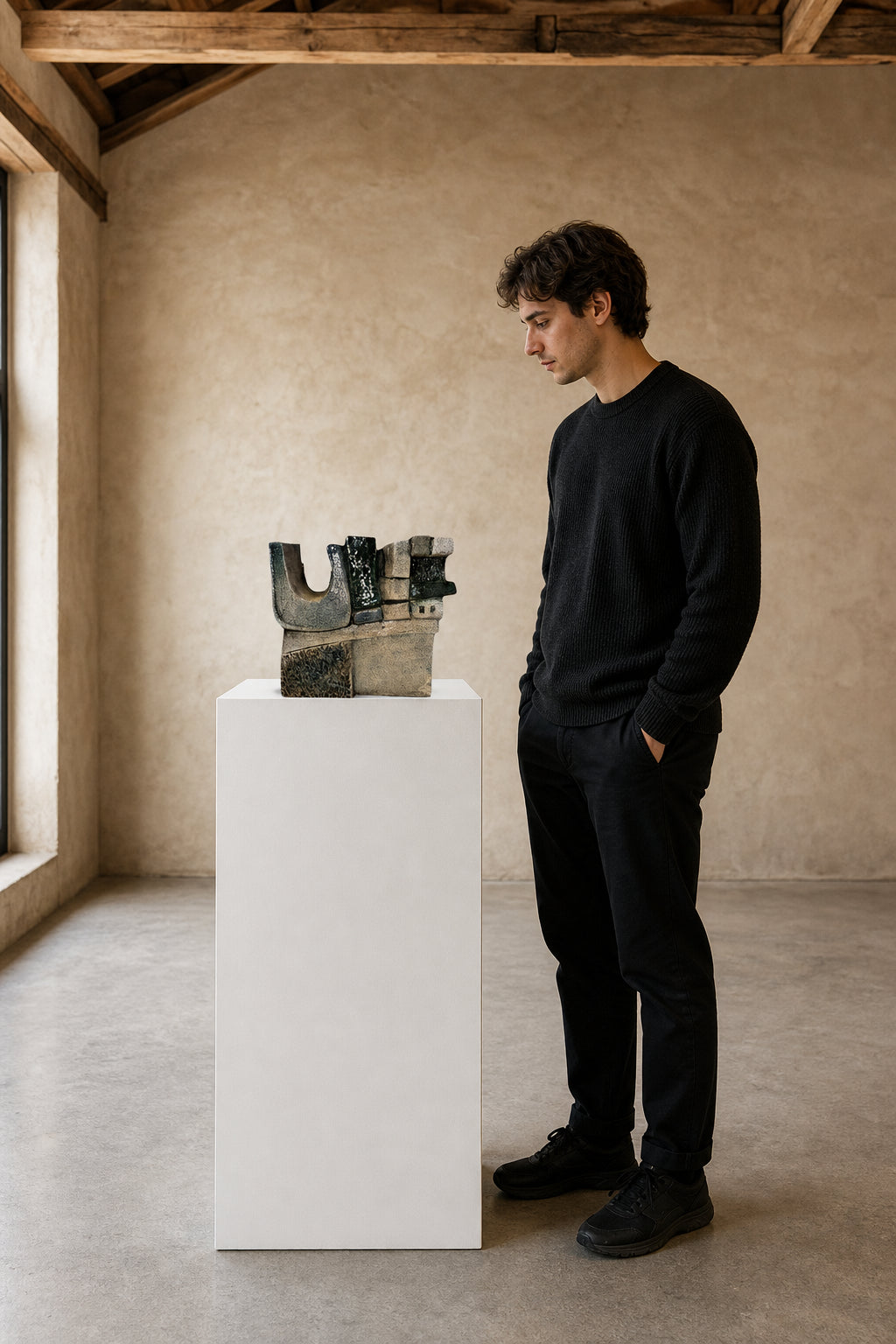 Abstract Geometric Ceramic Sculpture - shown to scale