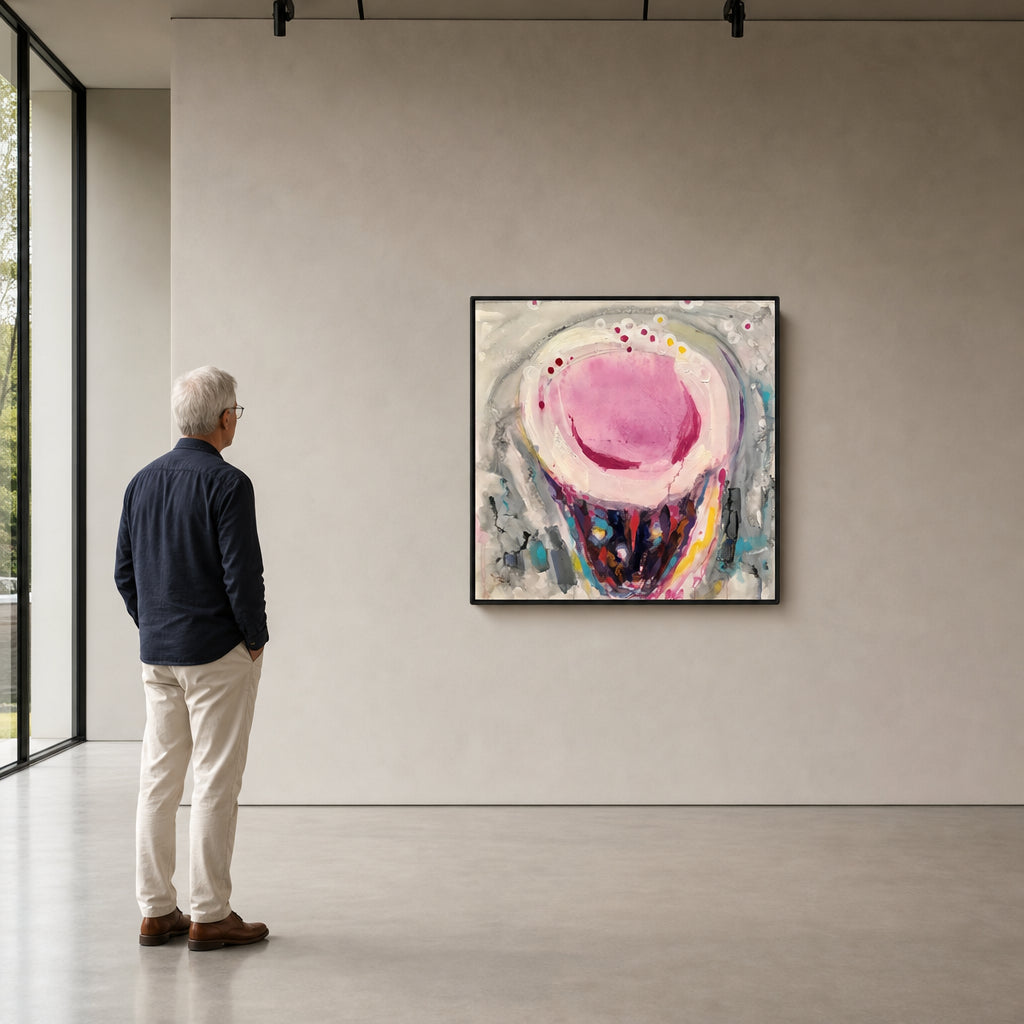 Pink Abstract Form with Colorful Base - shown to scale
