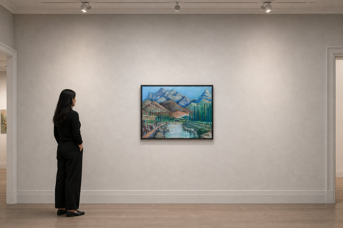 Mountain Valley River with Cypress Trees - shown to scale