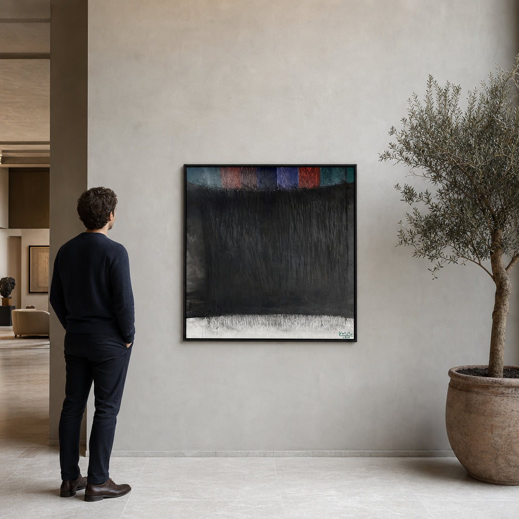 Dark Abstract with Coloured Blocks Above - shown to scale