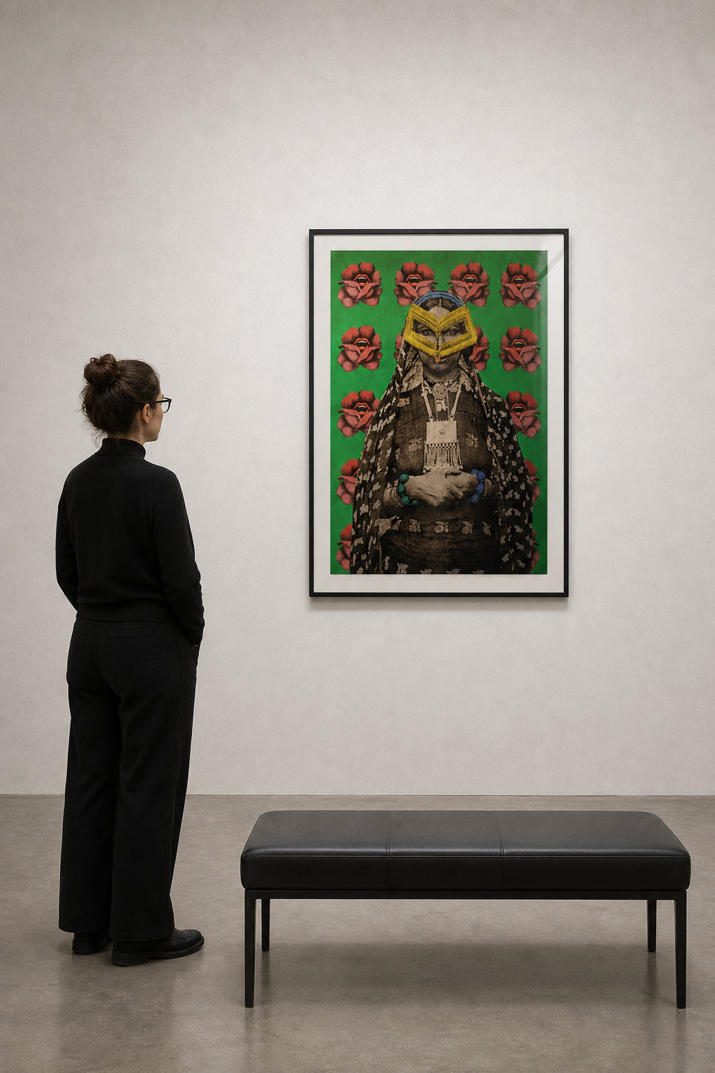 Veiled Woman with Red Roses - shown to scale