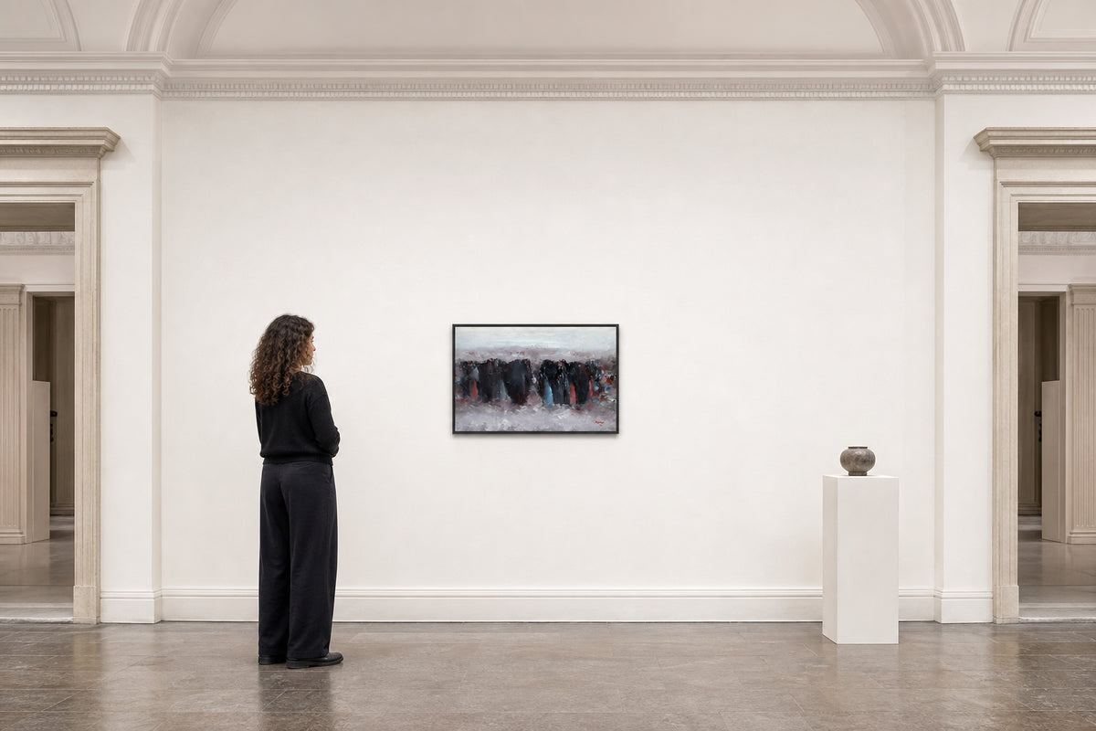 Dark Abstract Figures in Mist - shown to scale