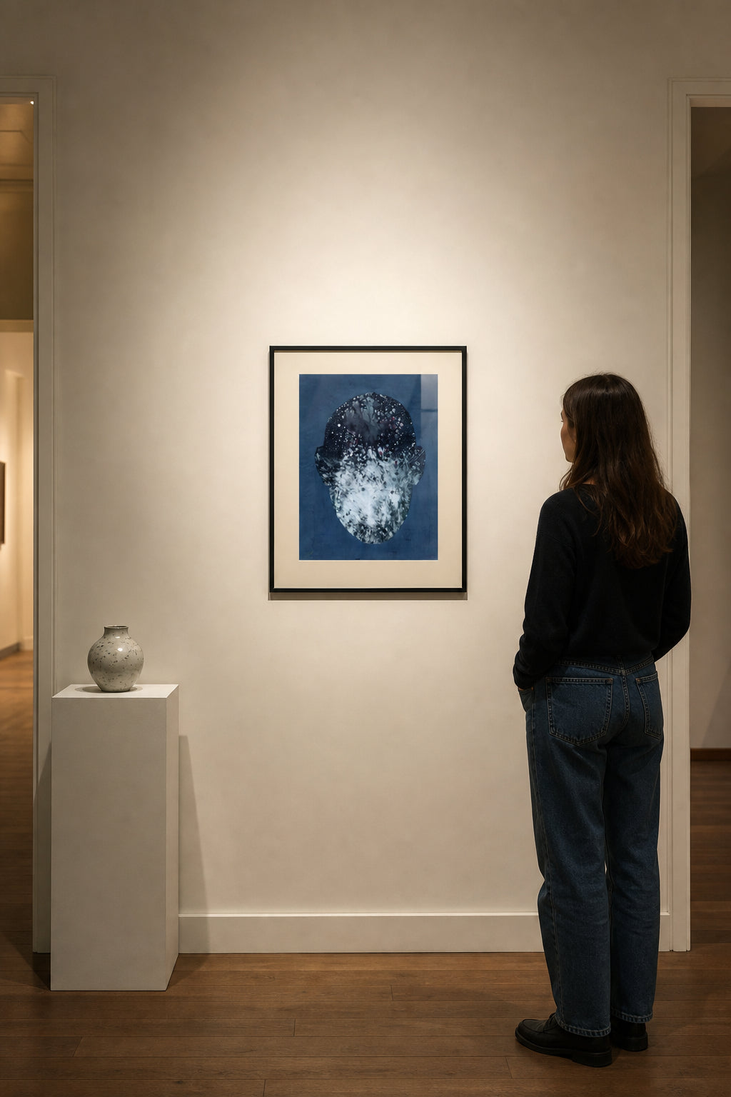 Abstract Head Silhouette on Blue - shown to scale