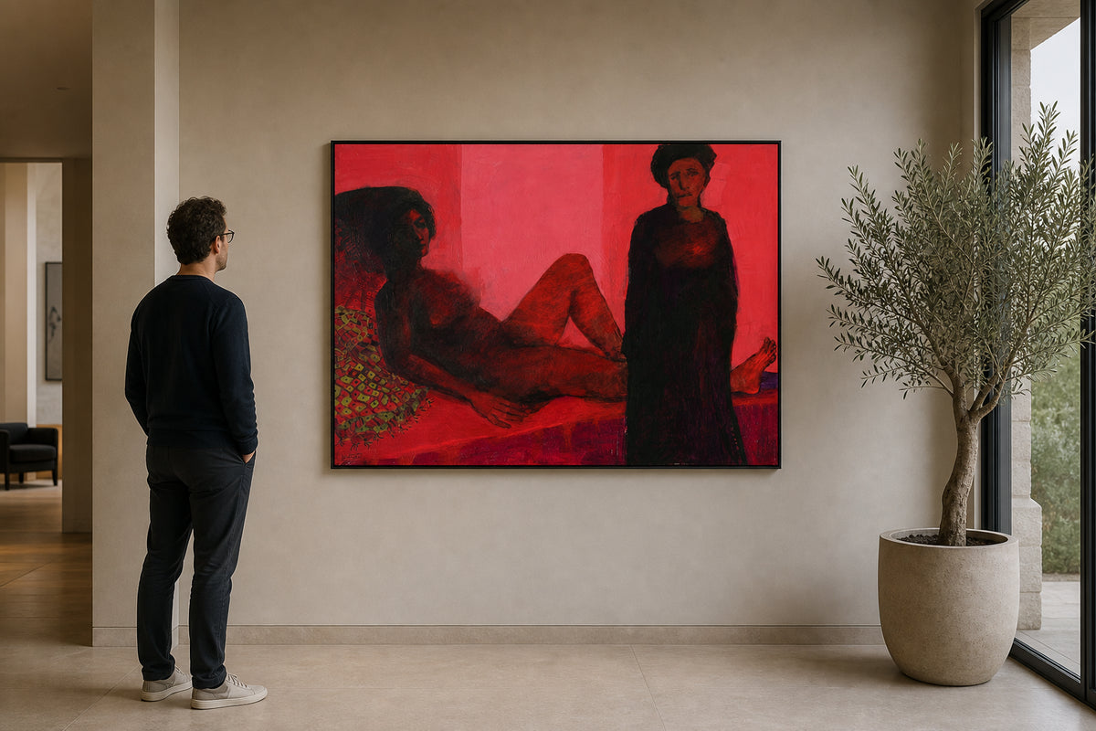 Two Figures in Red Interior - shown to scale