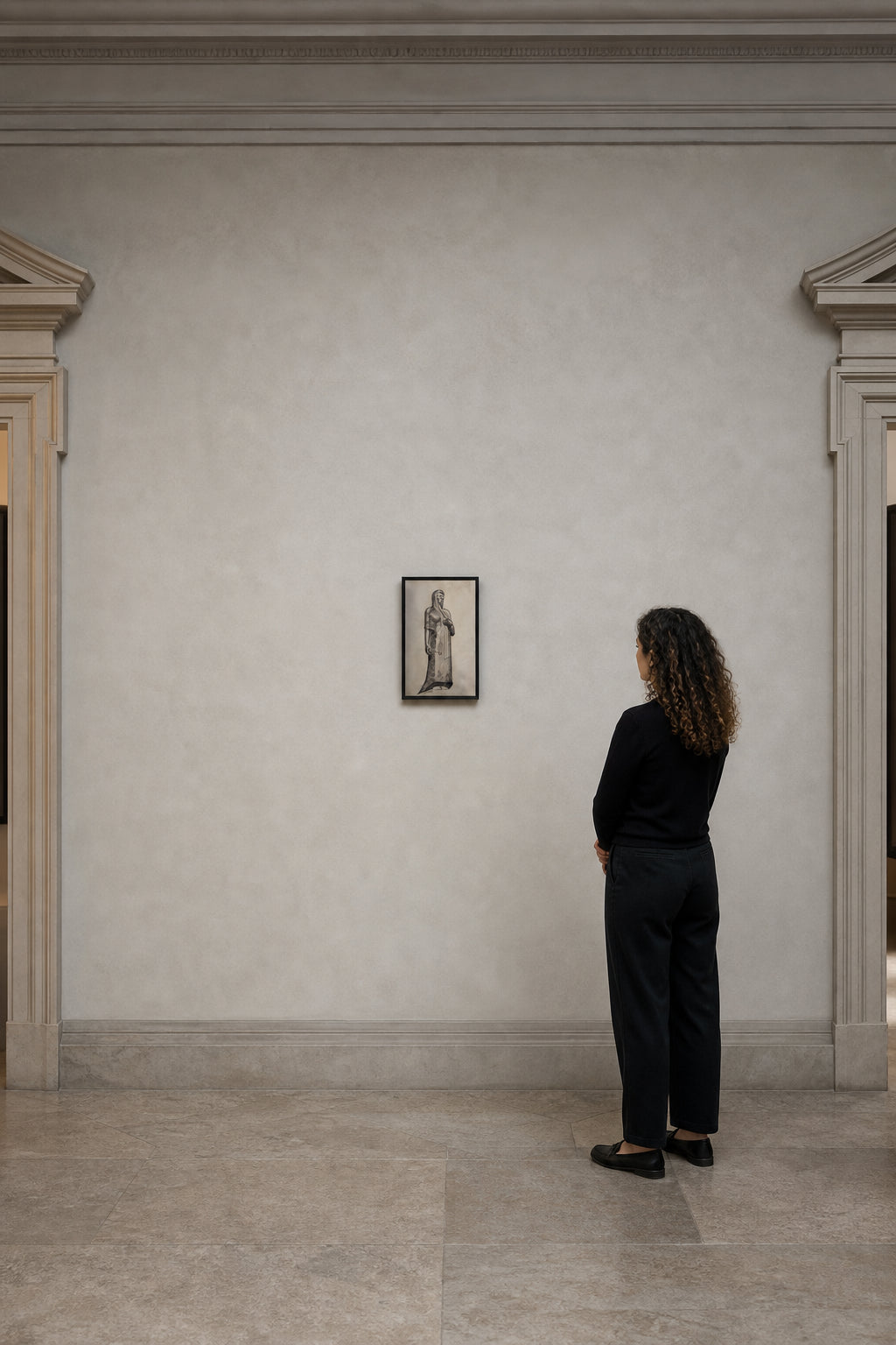 Veiled Woman Holding Small Vessel - shown to scale