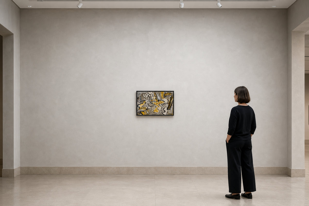 Abstract Black and Yellow Brushwork - shown to scale