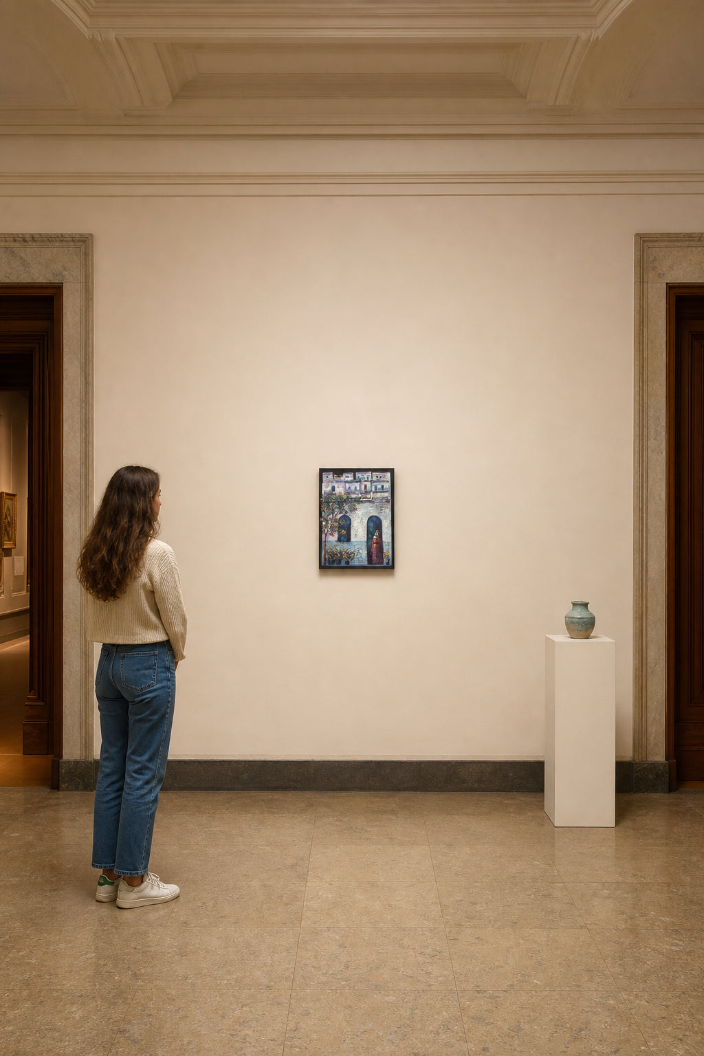 Woman Standing in Arched Doorway - shown to scale