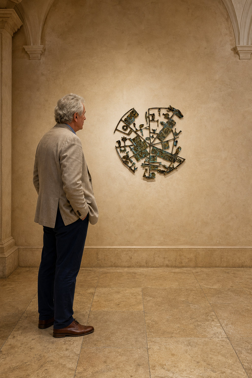 Circular Bronze Relief with Figures - shown to scale
