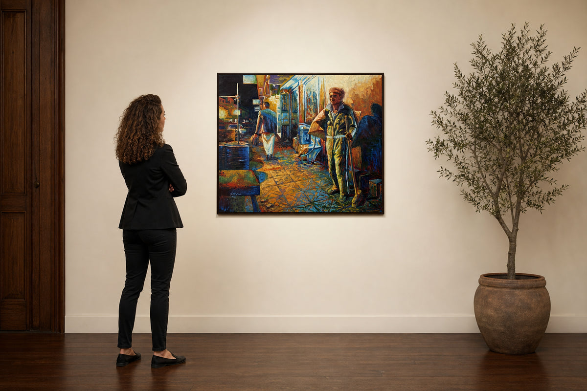 Street Cleaner in Busy Market Scene - shown to scale