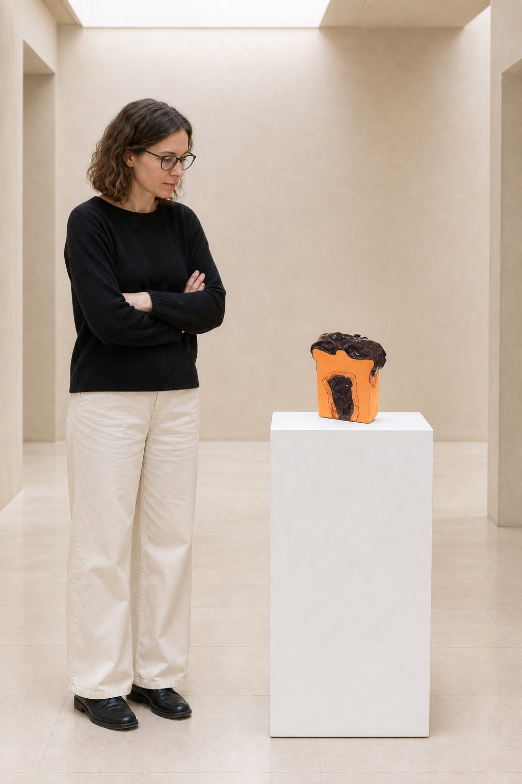 Orange Ceramic Block with Dark Glaze - shown to scale