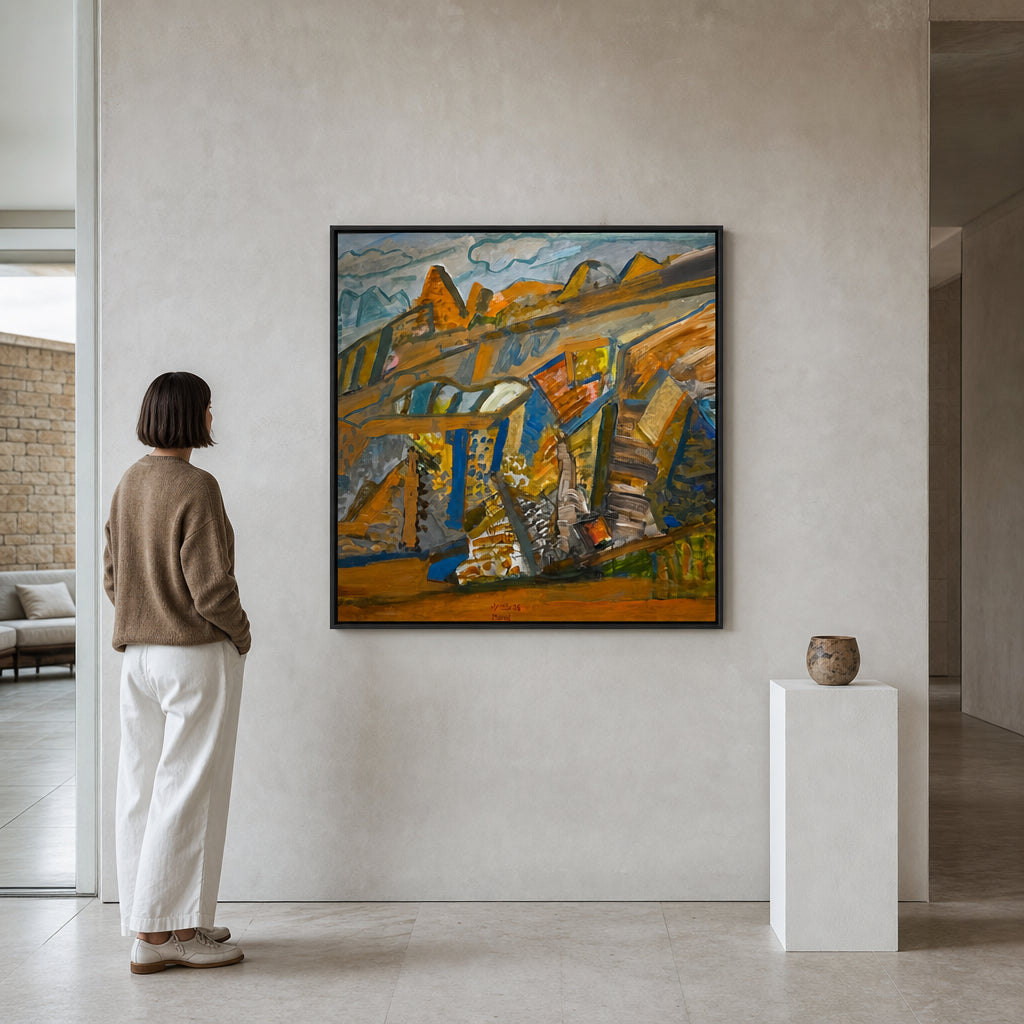 Fragmented Urban Landscape in Orange Blue - shown to scale