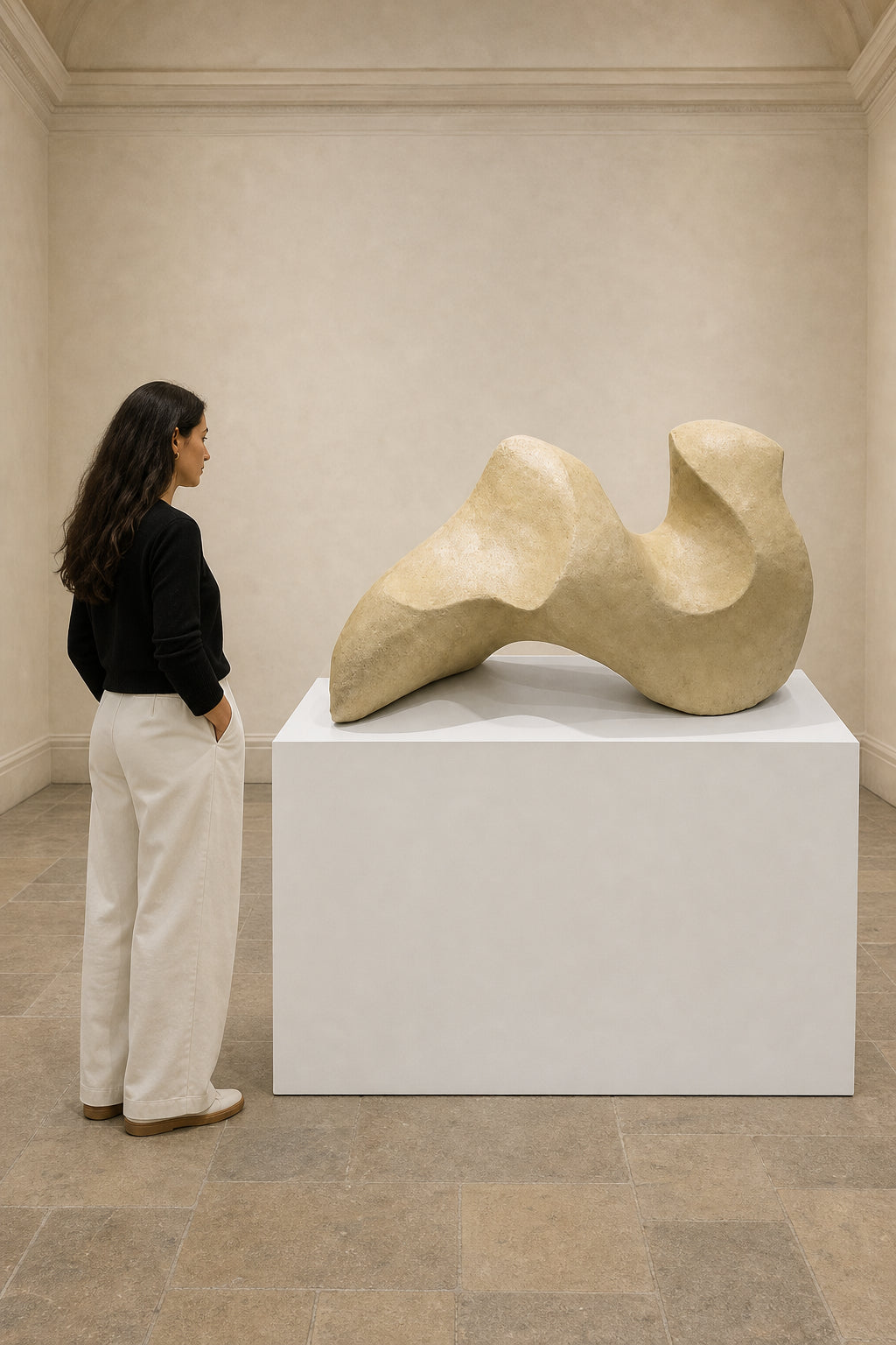 Abstract Biomorphic Sculpture on White Base - shown to scale