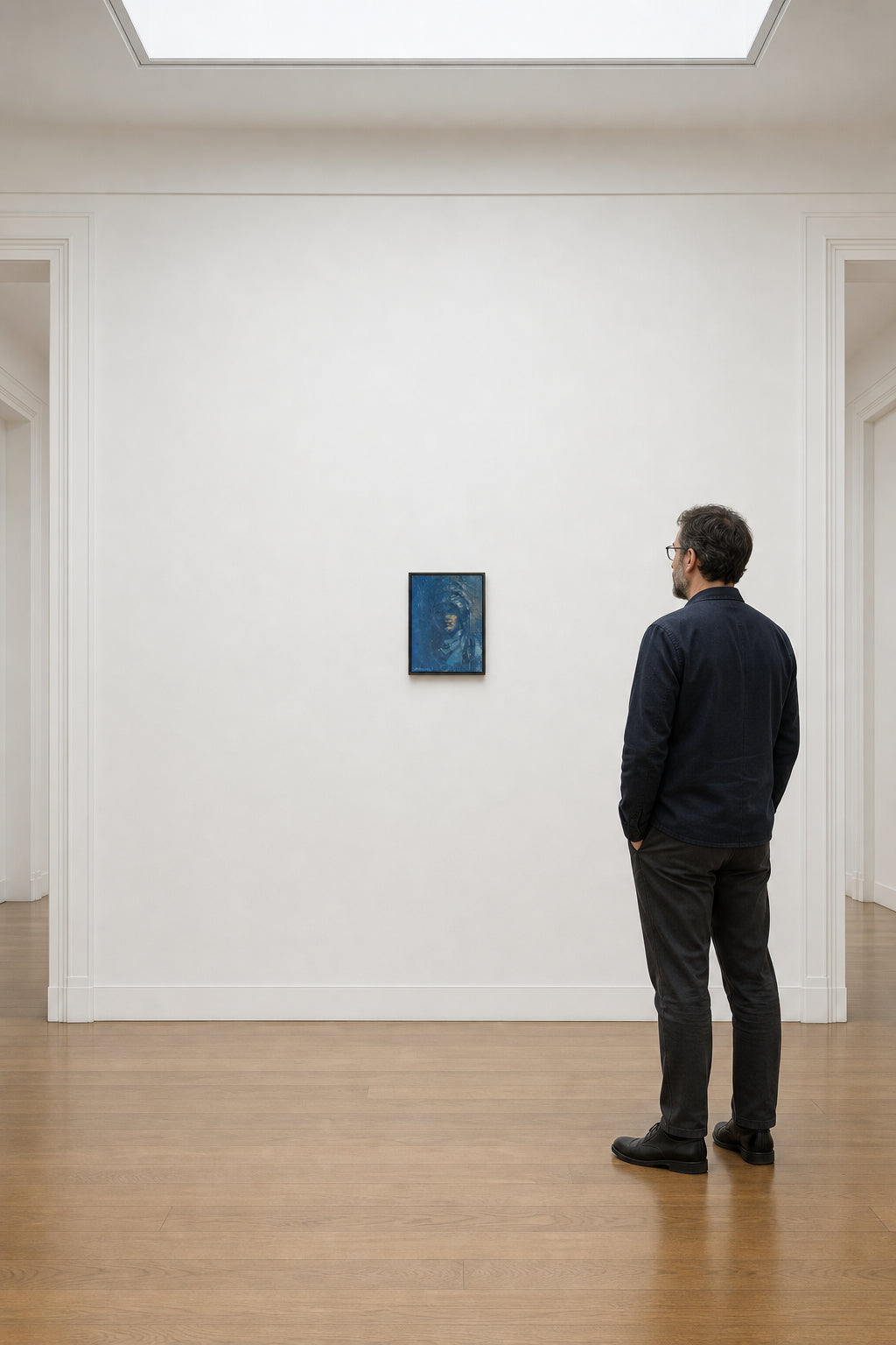 Veiled Woman Portrait in Blue - shown to scale