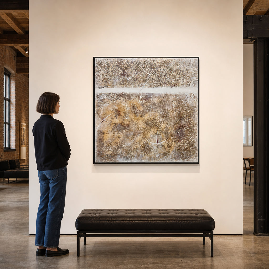 Abstract Textured Mixed Media Two Panels - shown to scale