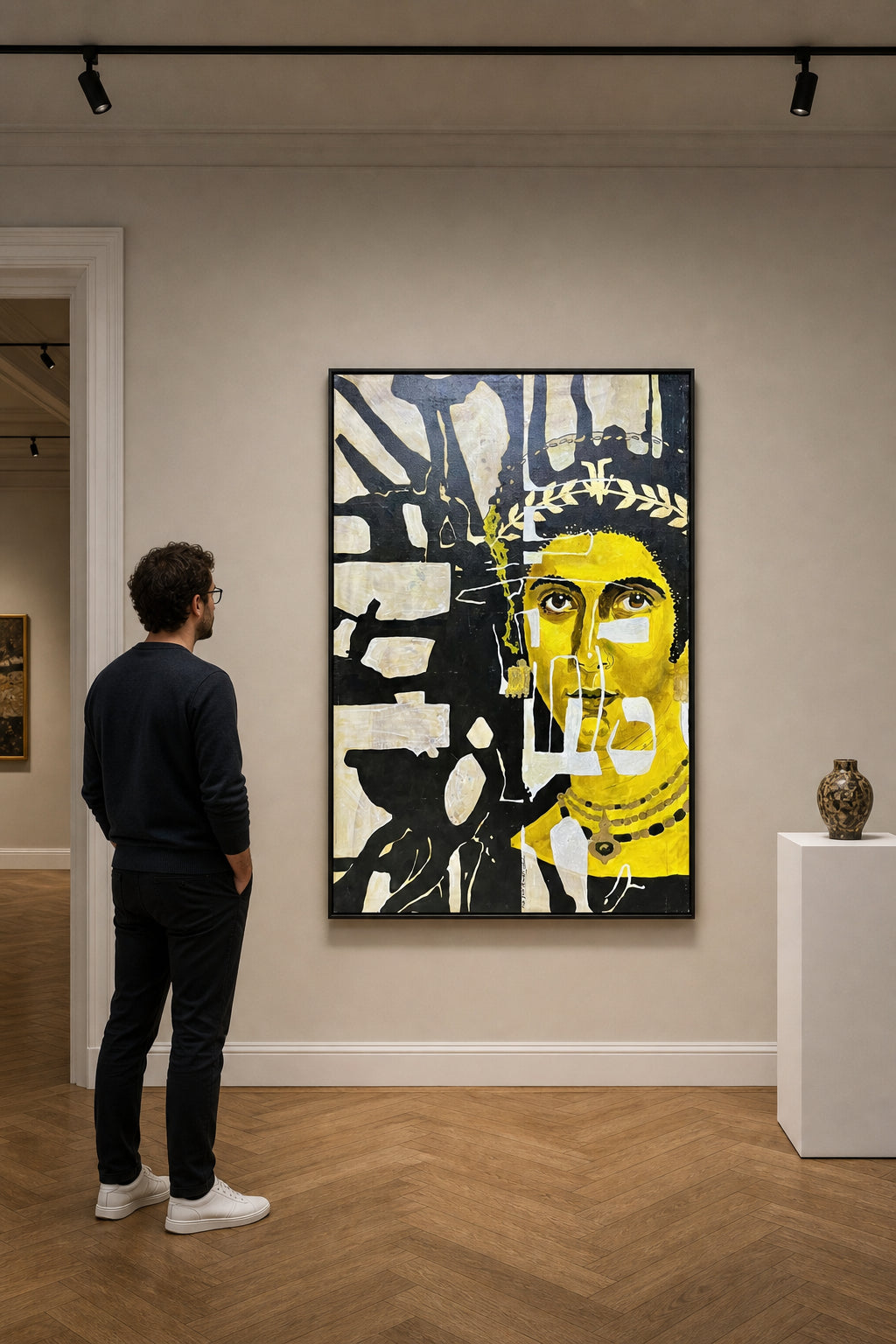 Yellow Portrait Figure with Laurel Crown - shown to scale