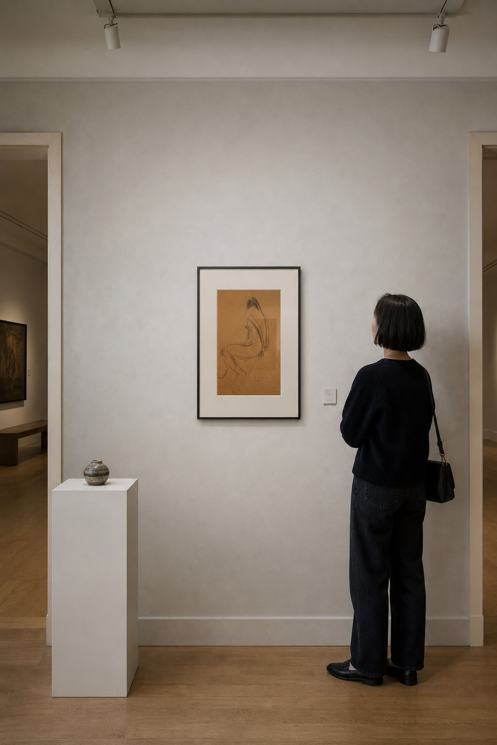 Seated Female Nude Figure Side View - shown to scale