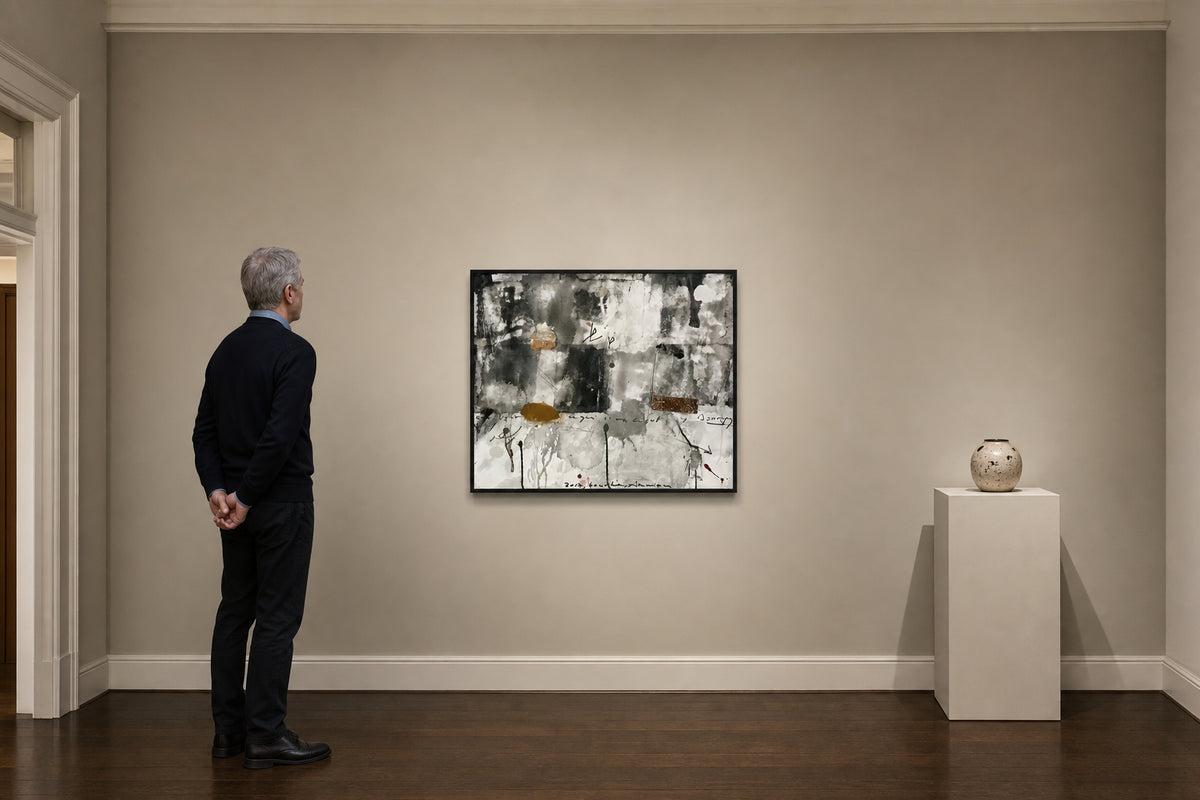 Abstract Grey Composition with Script - shown to scale
