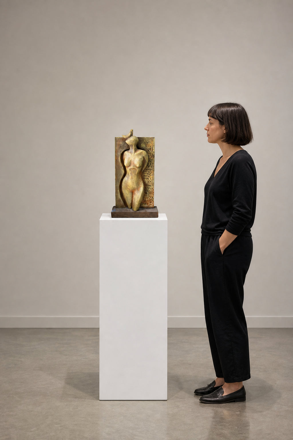 Female Torso with Bird and Calligraphy - shown to scale