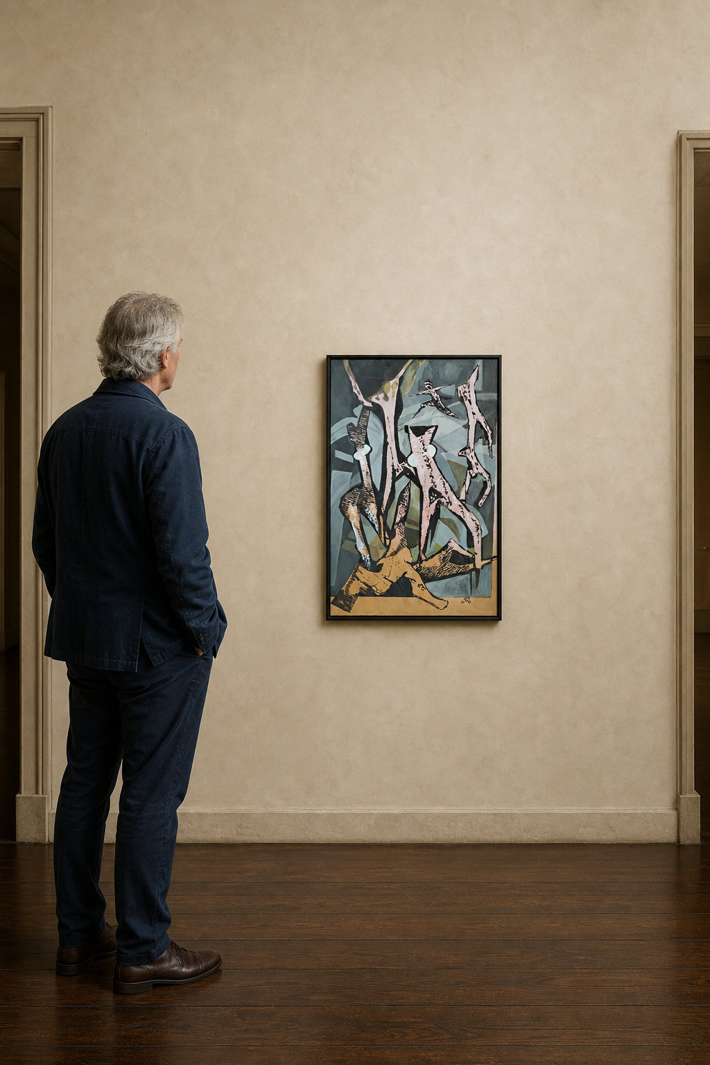 Abstract Fragmented Figures on Grey - shown to scale