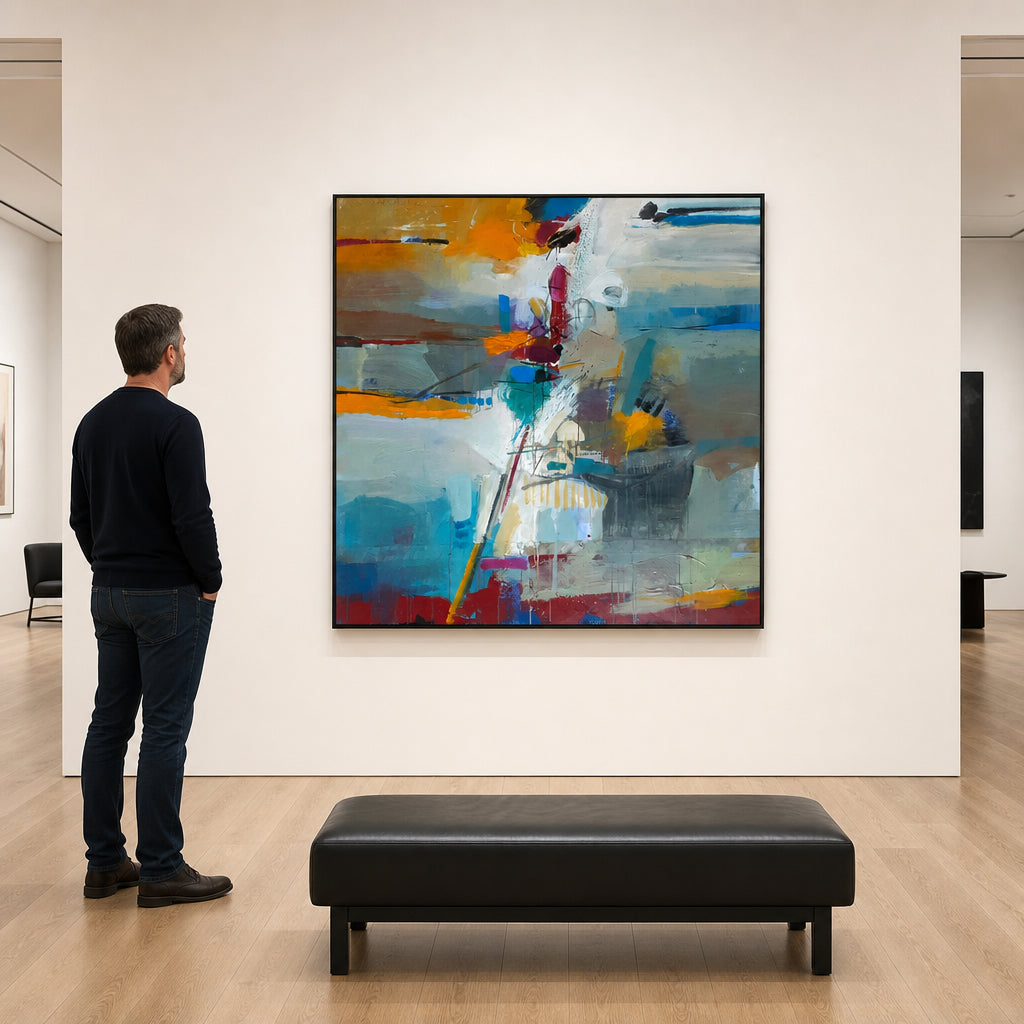 Vibrant Abstract Forms in Blue and Orange - shown to scale