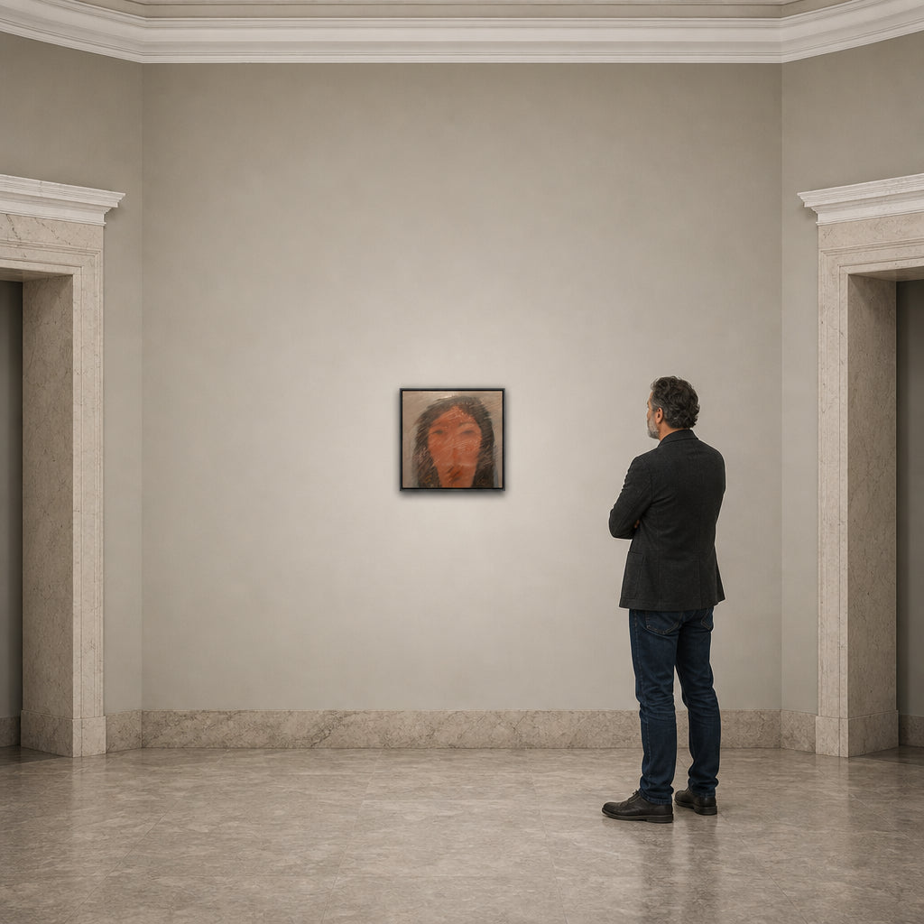 Blurred Female Portrait with Dark Hair - shown to scale