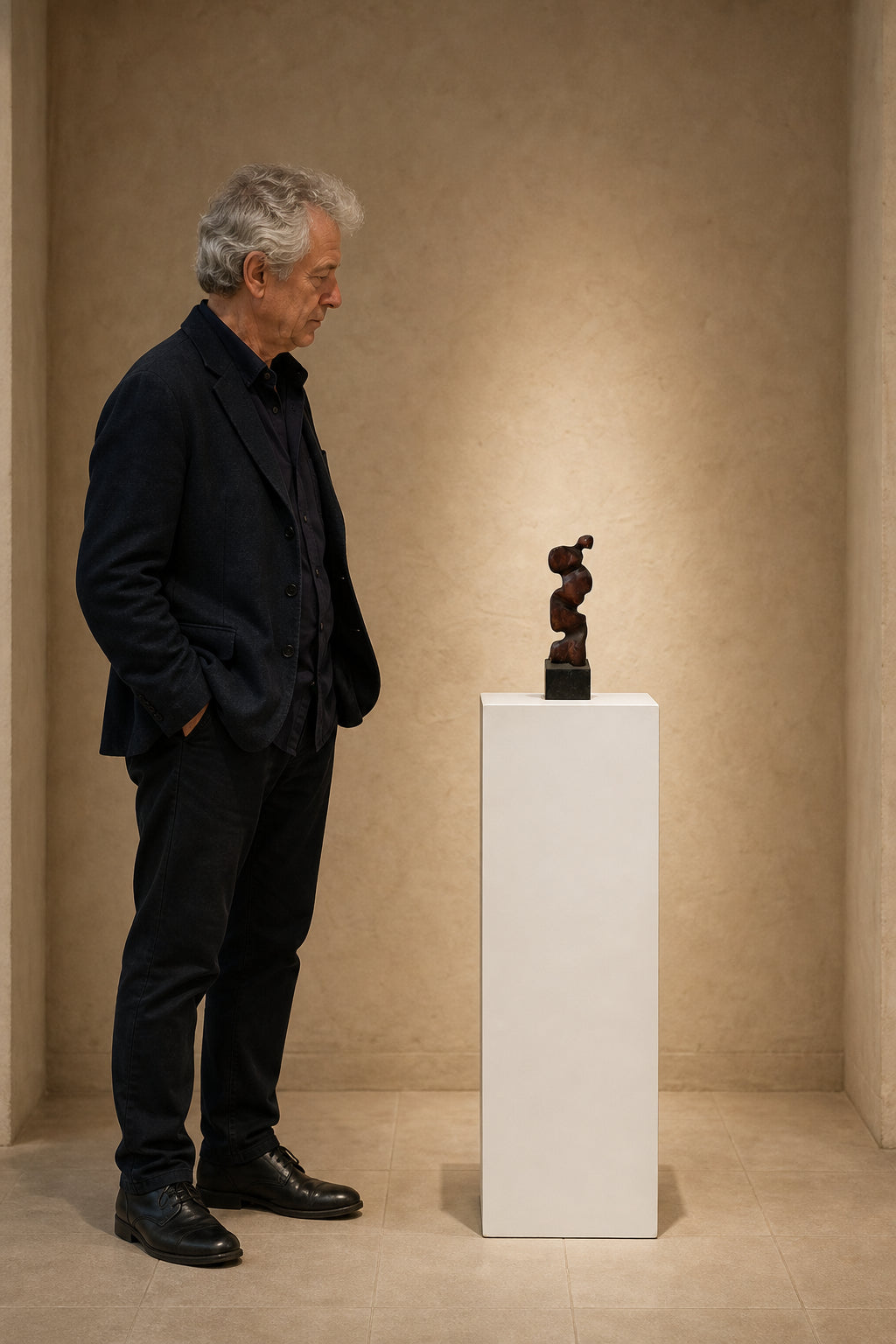 Abstract Human Figure Wood Sculpture - shown to scale