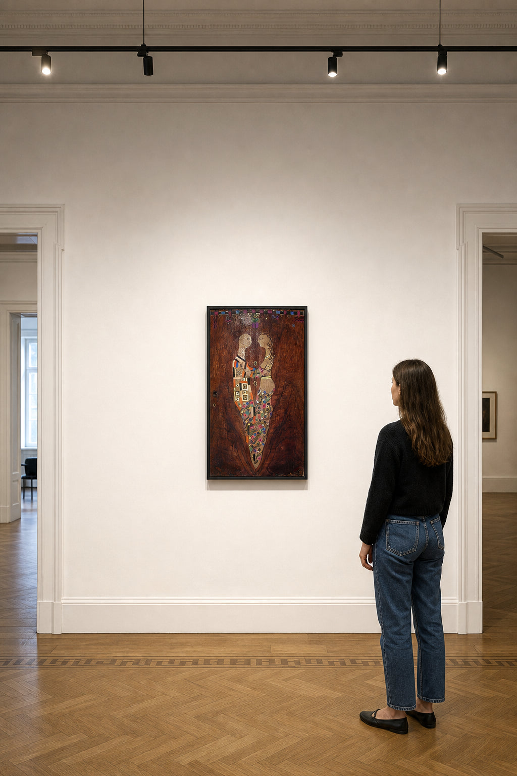 Two Figures Embracing with Decorative Patterns - shown to scale
