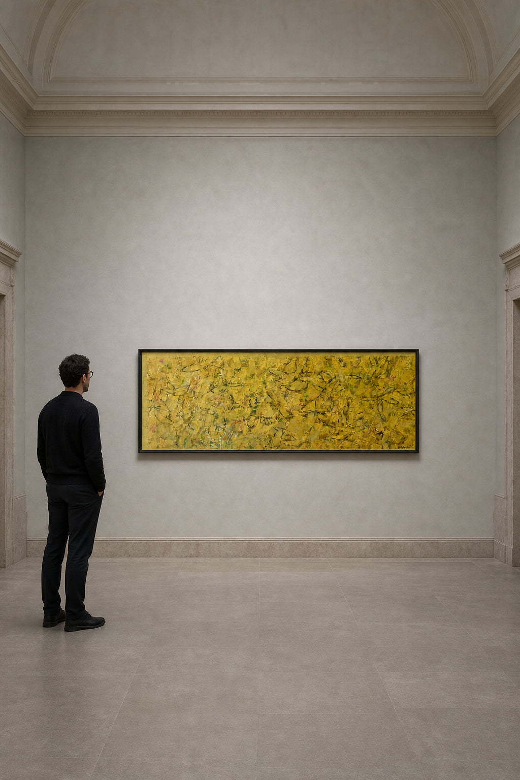 Golden Abstract Marks on Yellow - shown to scale