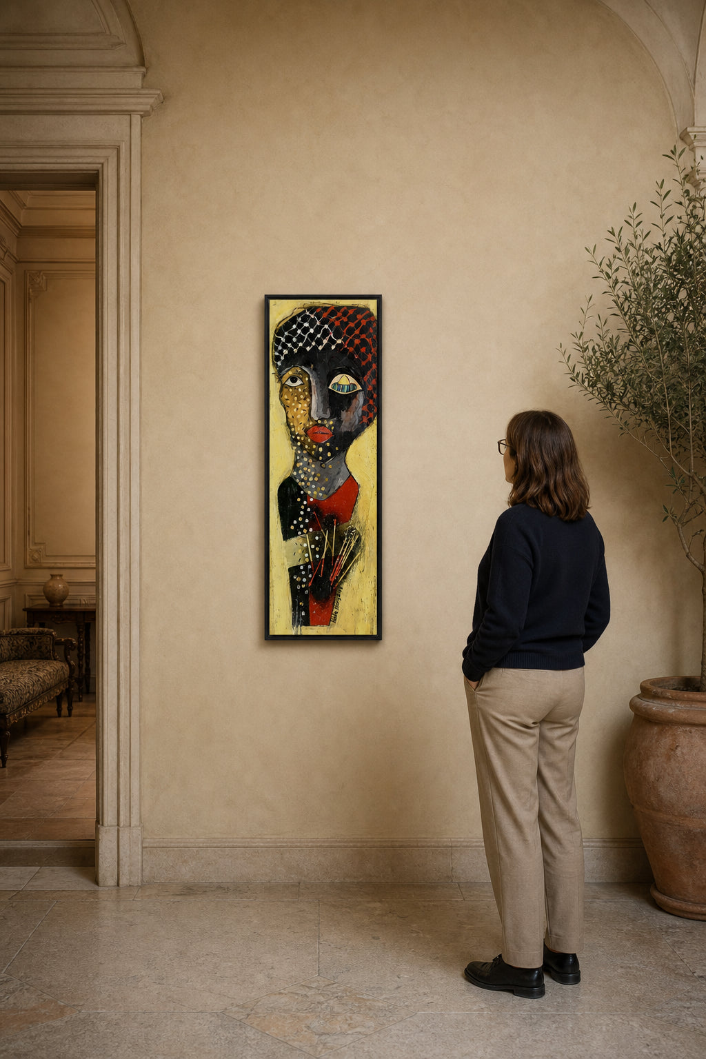 Abstract Female Figure with Patterned Face - shown to scale