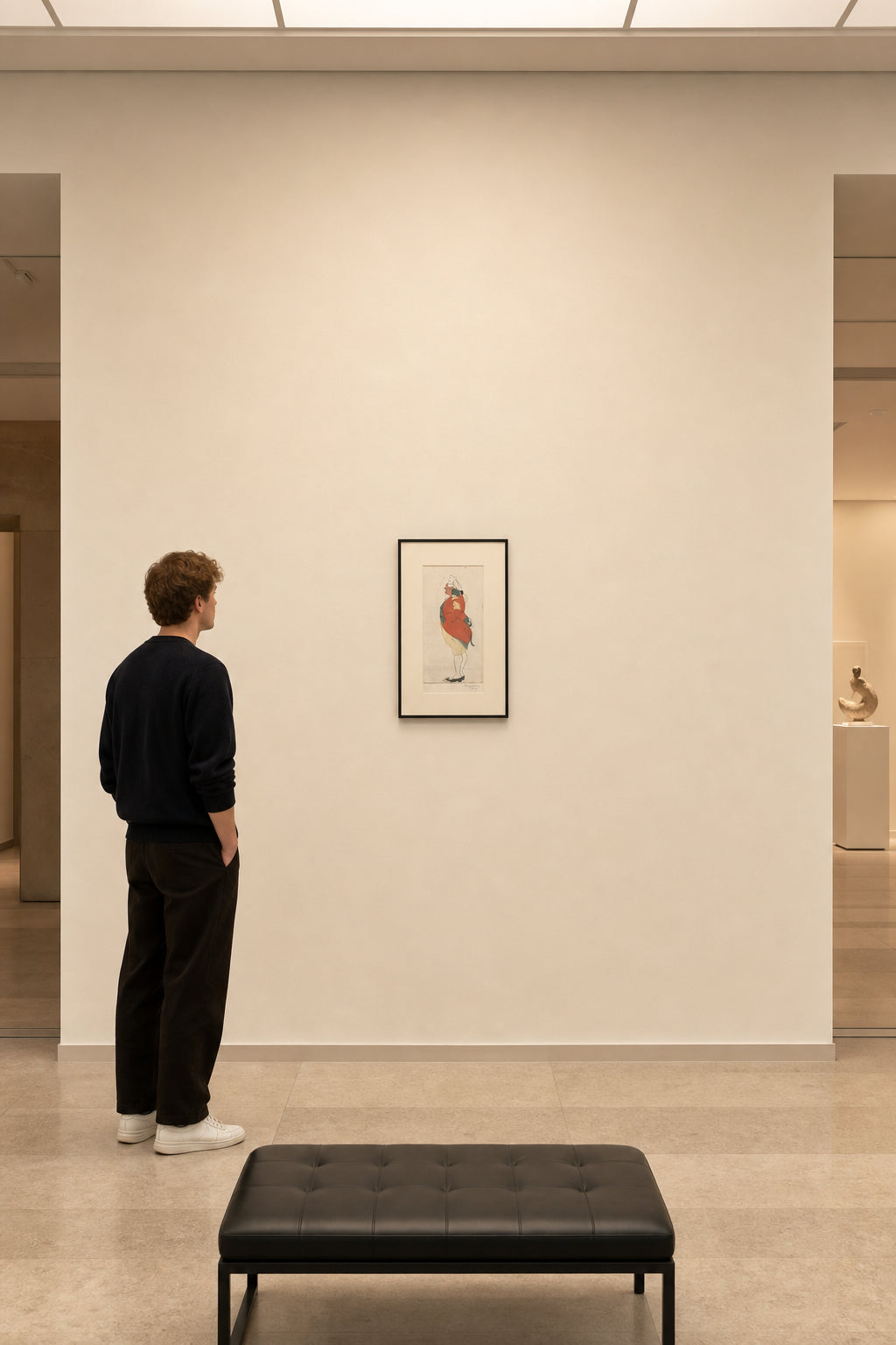 Rotund Man in Red Coat Side Profile - shown to scale