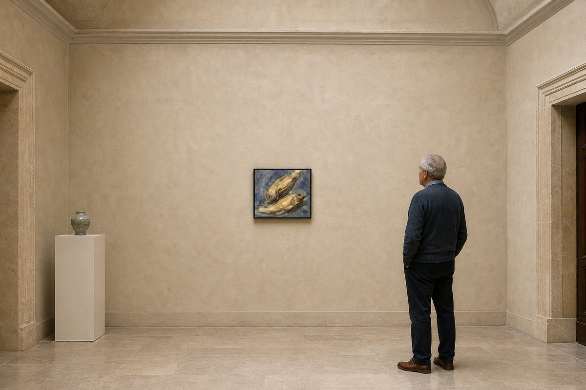 Two Dried Fish on Blue Ground - shown to scale