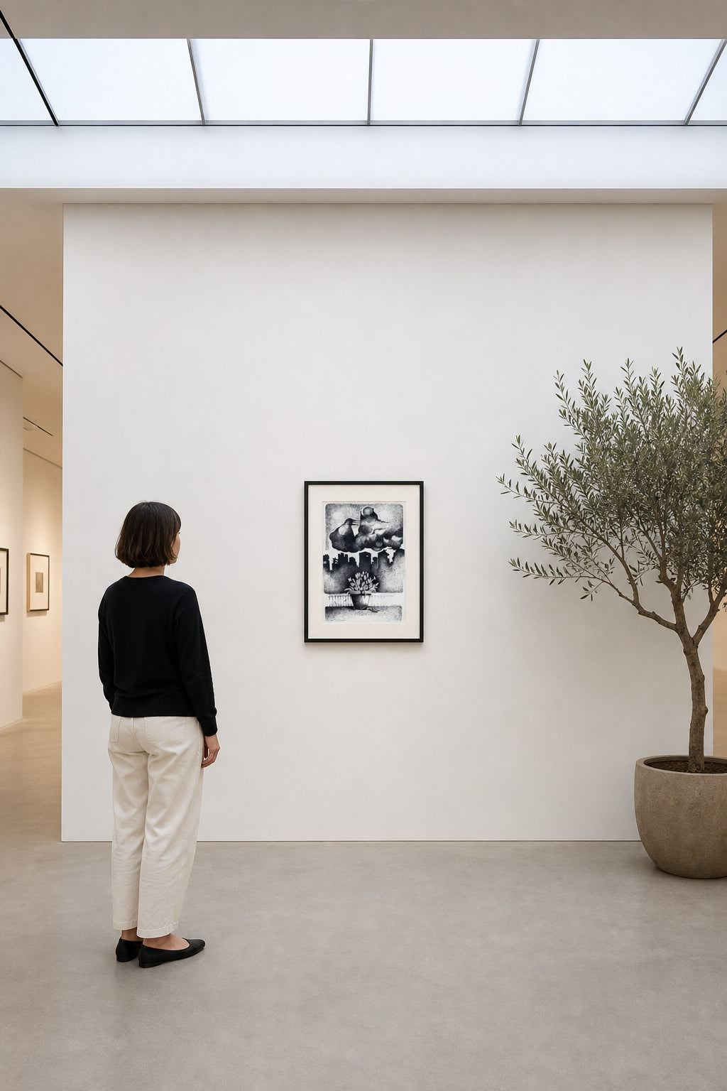 Plant Pot Against Dark City Skyline - shown to scale