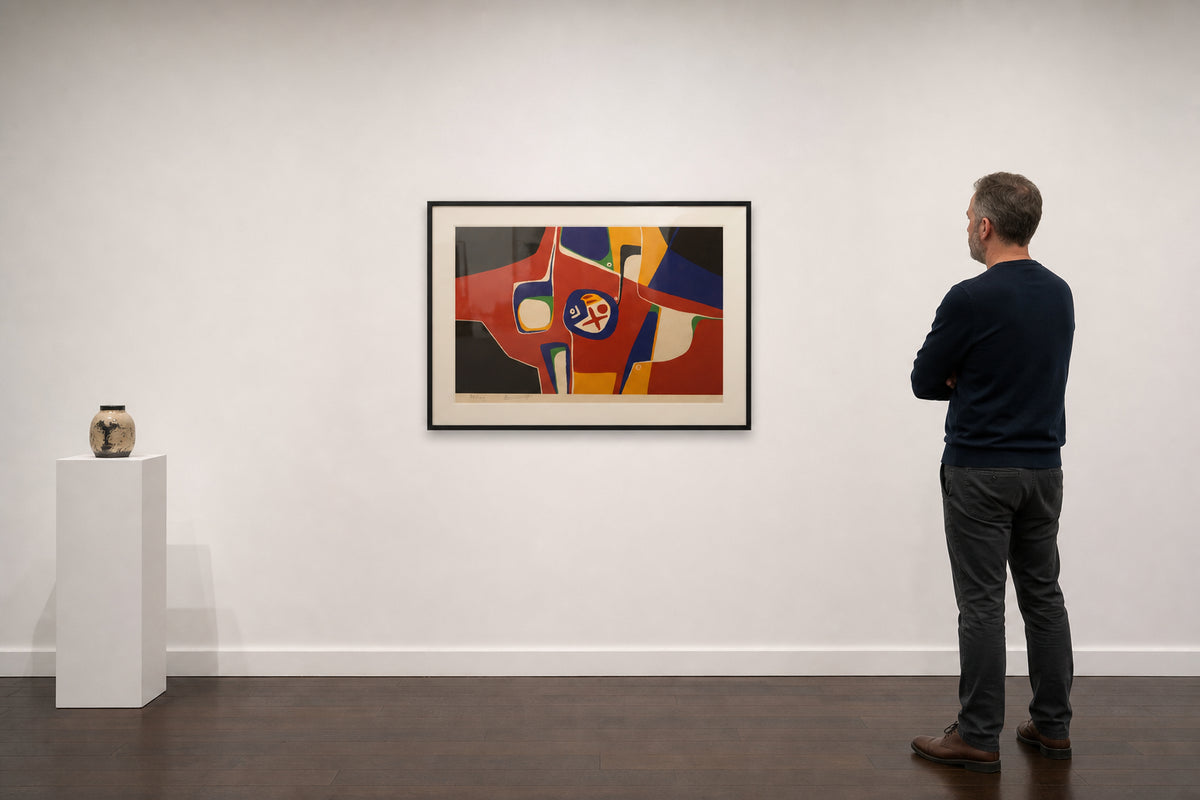 Bold Abstract Shapes with Symbolic Figure - shown to scale