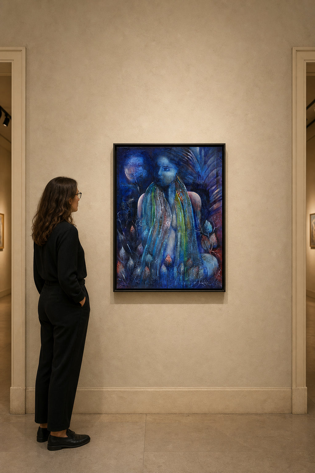 Woman with Flowing Shawl and Leaves - shown to scale