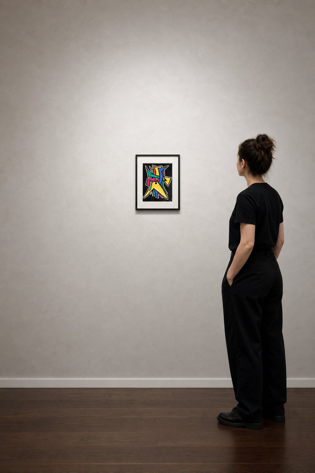 Colourful Abstract Geometric Shapes on Black - shown to scale
